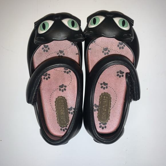 Mini Melissa Black Cat Mary Jane Shoes Size 6 Baby Girls Toddler - Picture 3 of 5